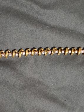 Gold Tone Crystal Link Bracelet - Pink Accents